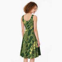 Green Aloha Hawaii Midi Dress Hawaiian Kakau Ohia Lehua Lei - Polynesian Pride