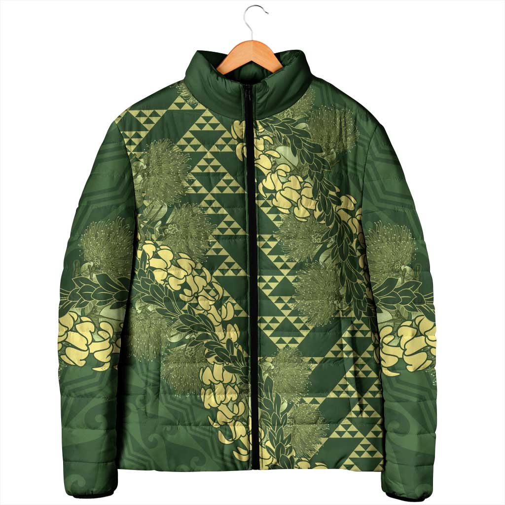 Green Aloha Hawaii Padded Jacket Hawaiian Kakau Ohia Lehua Lei - Polynesian Pride