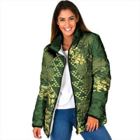 Green Aloha Hawaii Padded Jacket Hawaiian Kakau Ohia Lehua Lei - Polynesian Pride