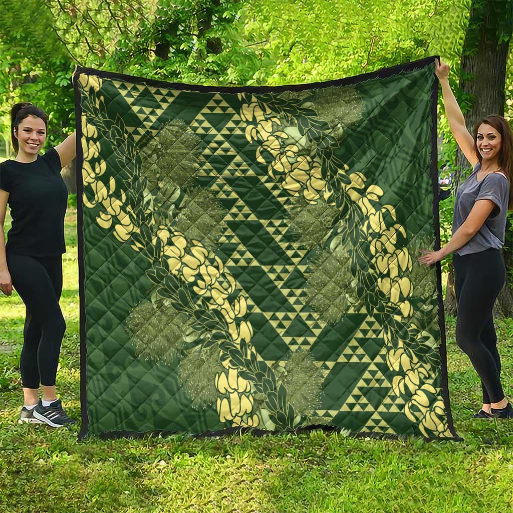 Green Aloha Hawaii Quilt Hawaiian Kakau Ohia Lehua Lei - Polynesian Pride