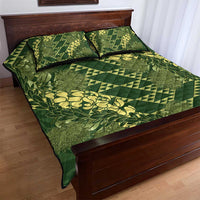 Green Aloha Hawaii Quilt Bed Set Hawaiian Kakau Ohia Lehua Lei - Polynesian Pride