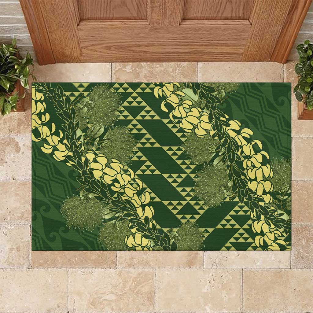 Green Aloha Hawaii Rubber Doormat Hawaiian Kakau Ohia Lehua Lei LT14 Green - Polynesian Pride