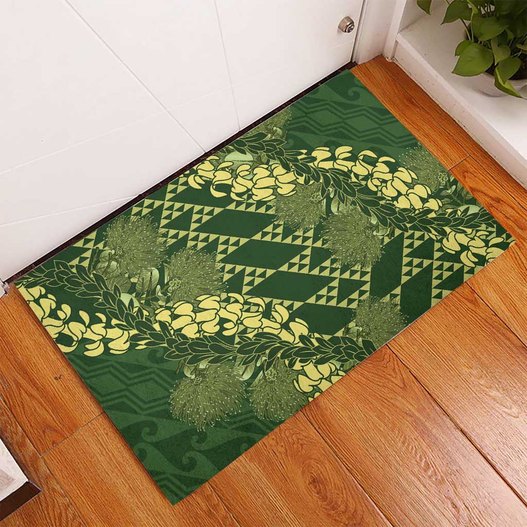 Green Aloha Hawaii Rubber Doormat Hawaiian Kakau Ohia Lehua Lei LT14 - Polynesian Pride
