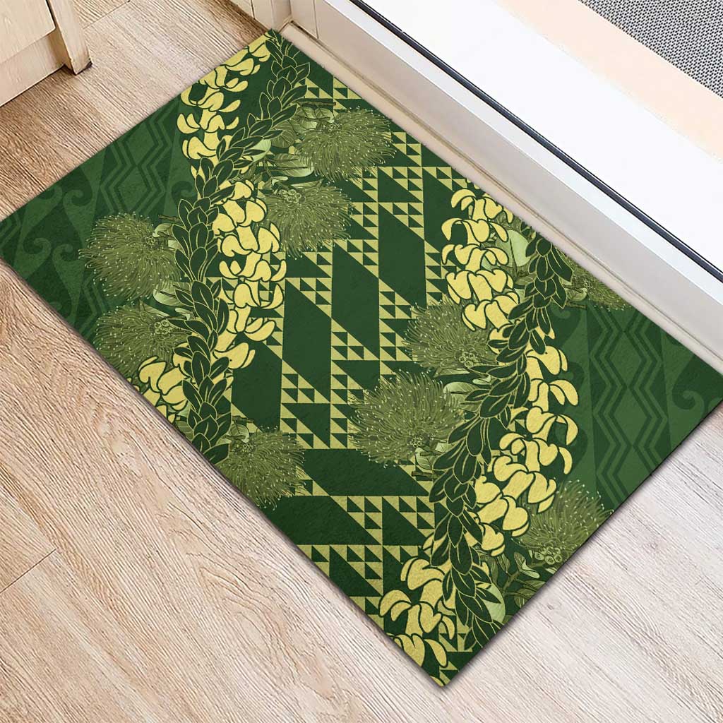 Green Aloha Hawaii Rubber Doormat Hawaiian Kakau Ohia Lehua Lei LT14 - Polynesian Pride