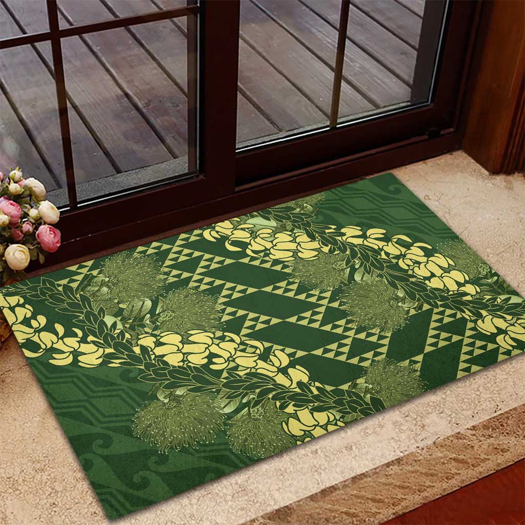 Green Aloha Hawaii Rubber Doormat Hawaiian Kakau Ohia Lehua Lei LT14 - Polynesian Pride