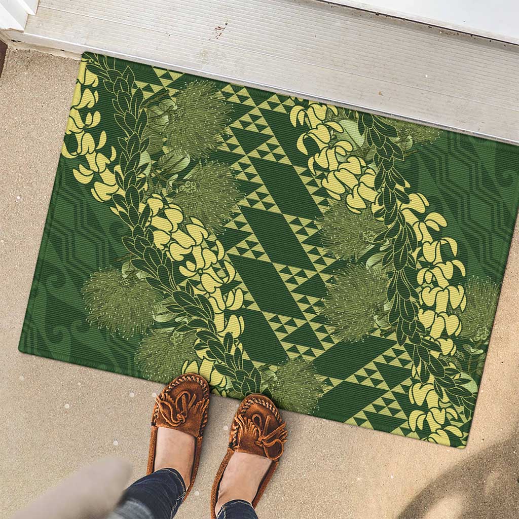 Green Aloha Hawaii Rubber Doormat Hawaiian Kakau Ohia Lehua Lei LT14 - Polynesian Pride