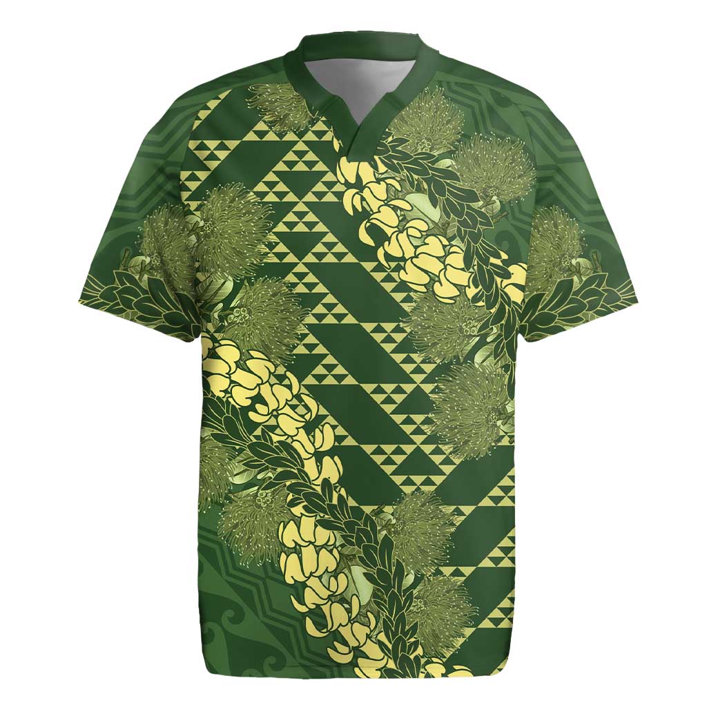 Green Aloha Hawaii Rugby Jersey Hawaiian Kakau Ohia Lehua Lei LT14 Green - Polynesian Pride
