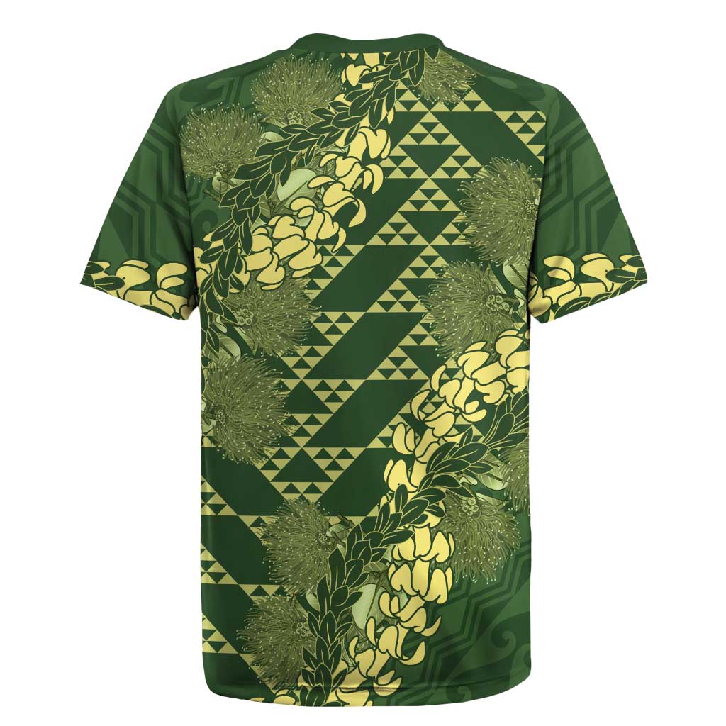 Green Aloha Hawaii Rugby Jersey Hawaiian Kakau Ohia Lehua Lei LT14 - Polynesian Pride