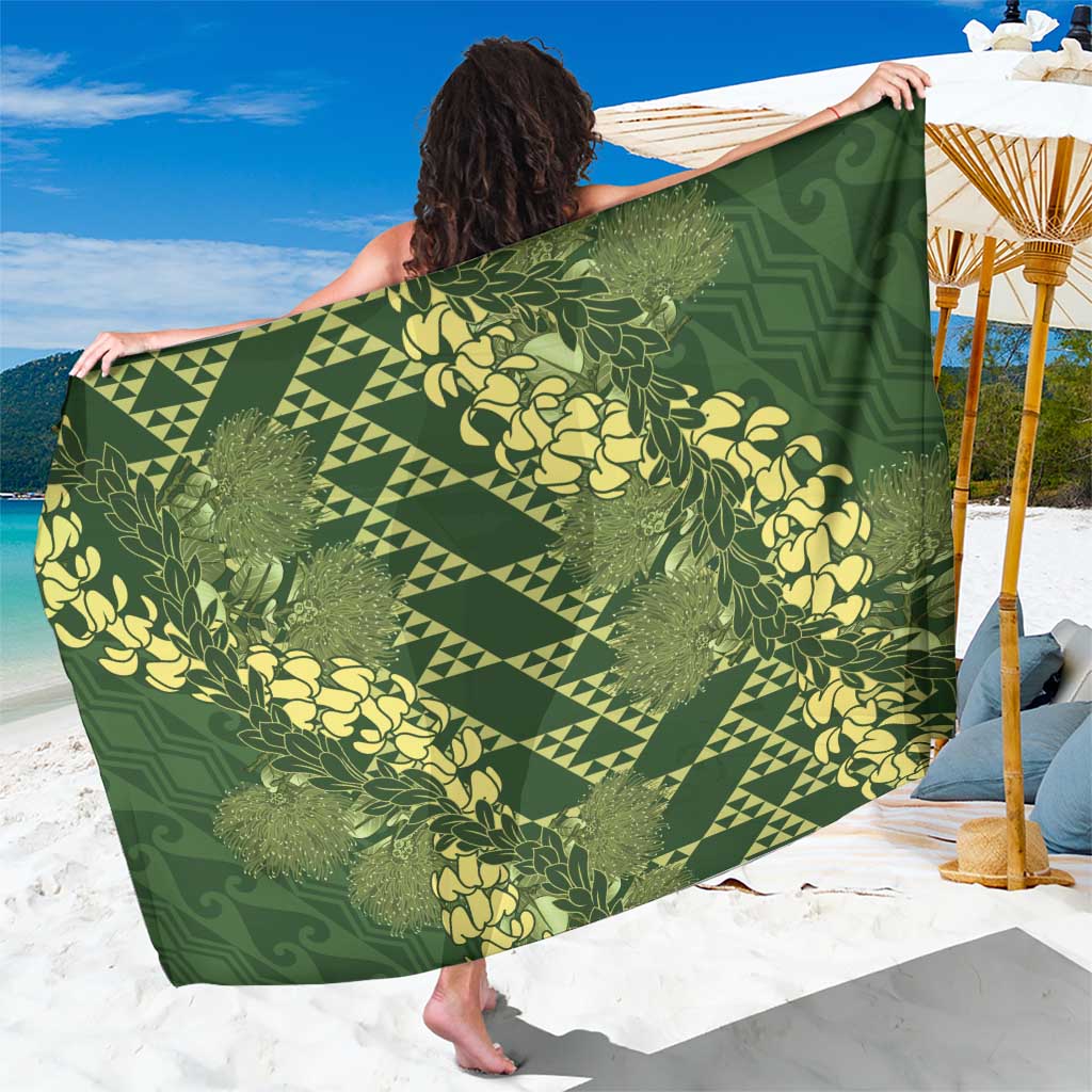 Green Aloha Hawaii Sarong Hawaiian Kakau Ohia Lehua Lei - Polynesian Pride