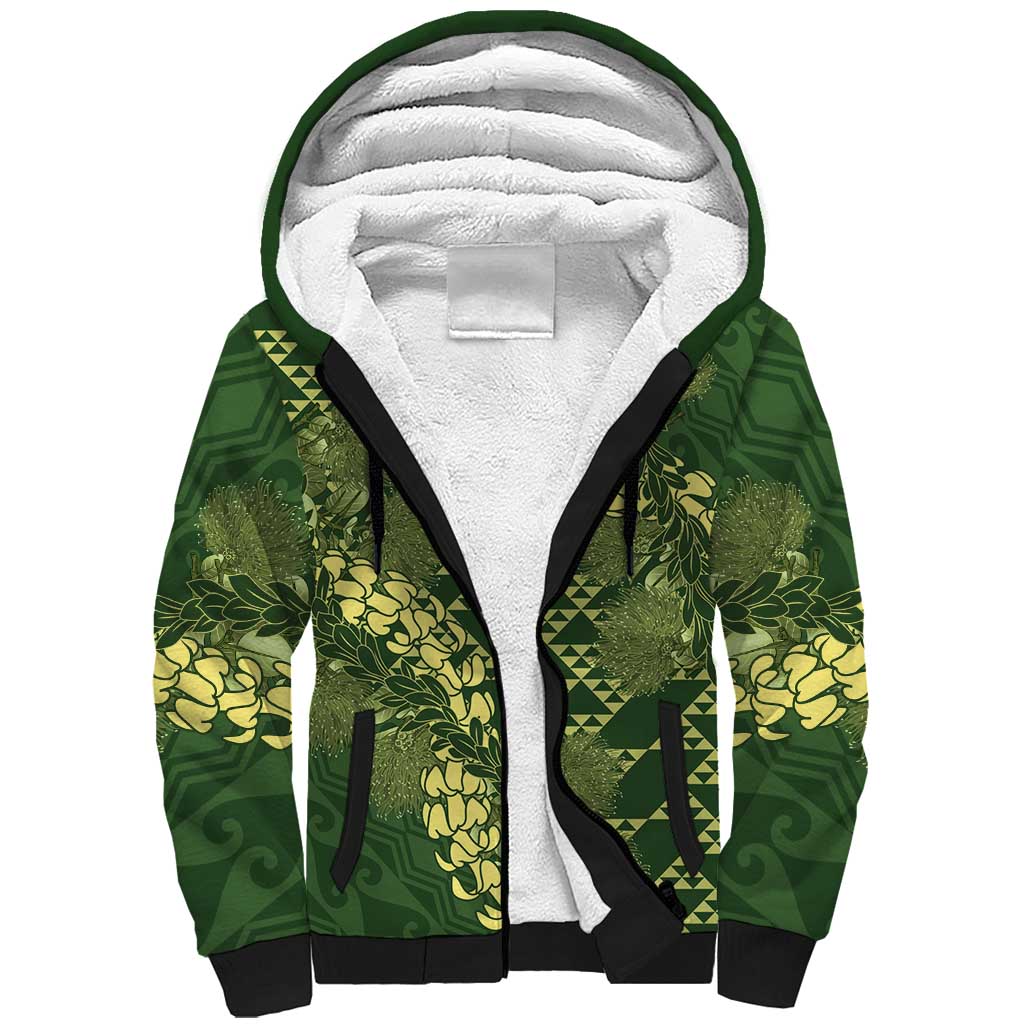 Green Aloha Hawaii Sherpa Hoodie Hawaiian Kakau Ohia Lehua Lei LT14 Unisex Green - Polynesian Pride