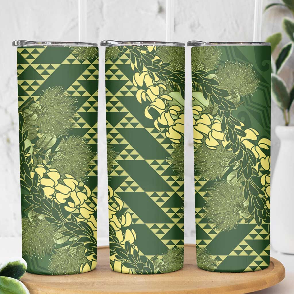 Green Aloha Hawaii Skinny Tumbler Hawaiian Kakau Ohia Lehua Lei - Polynesian Pride