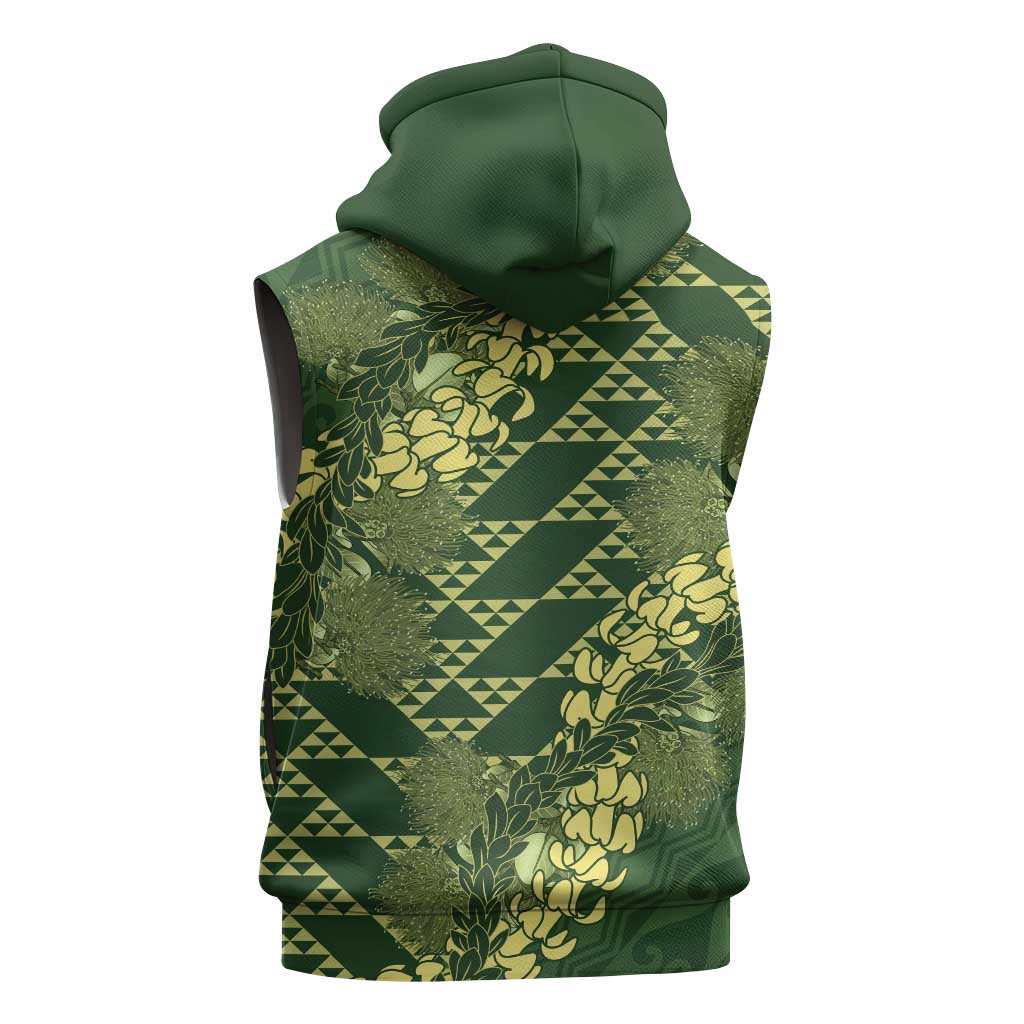 Green Aloha Hawaii Sleeveless Zip Hoodie Hawaiian Kakau Ohia Lehua Lei - Polynesian Pride