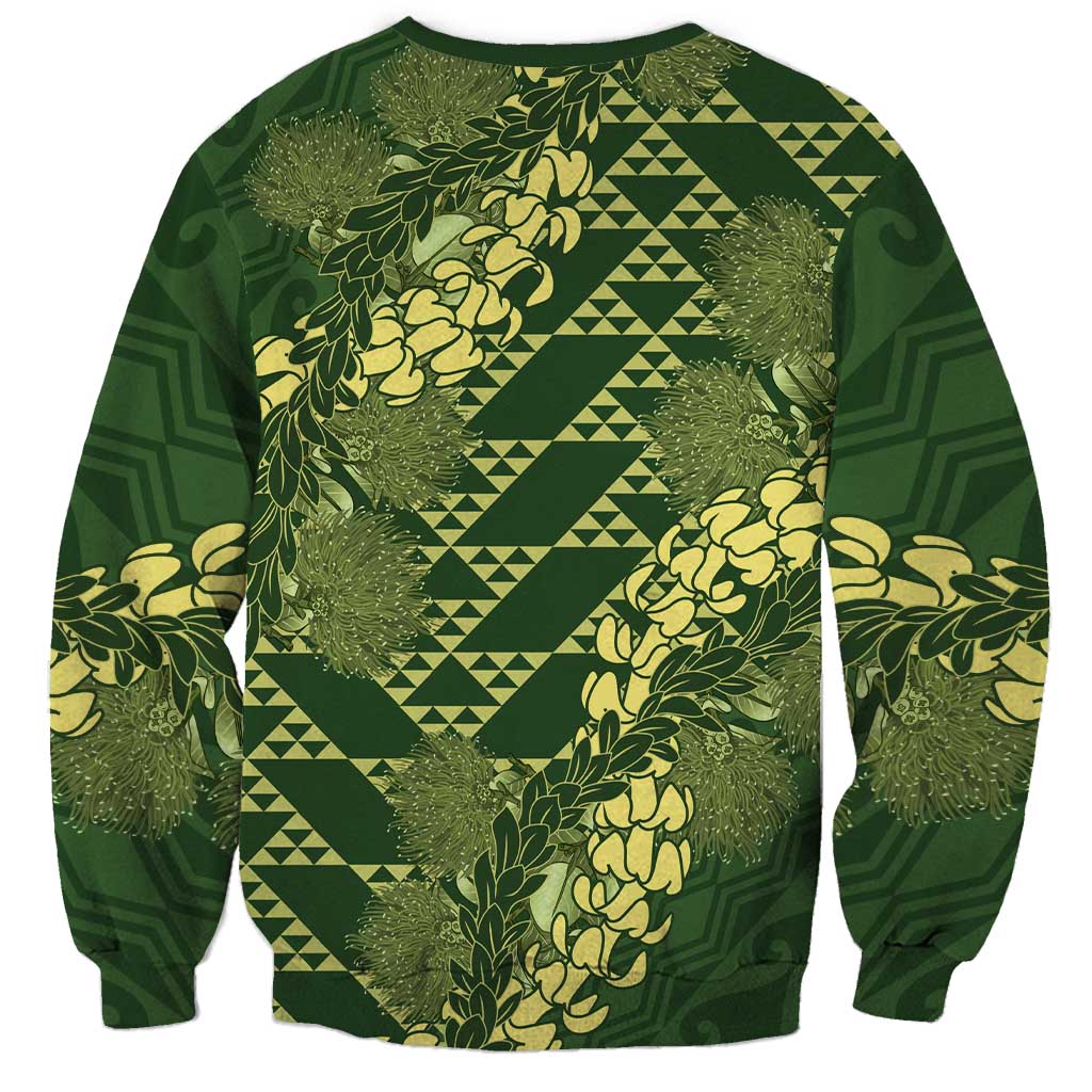 Green Aloha Hawaii Sweatshirt Hawaiian Kakau Ohia Lehua Lei LT14 - Polynesian Pride