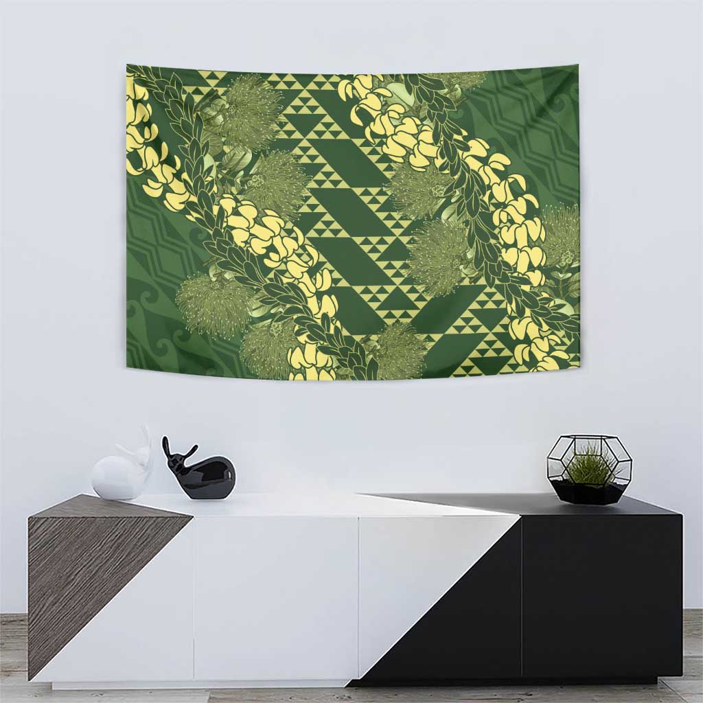 Green Aloha Hawaii Tapestry Hawaiian Kakau Ohia Lehua Lei - Polynesian Pride