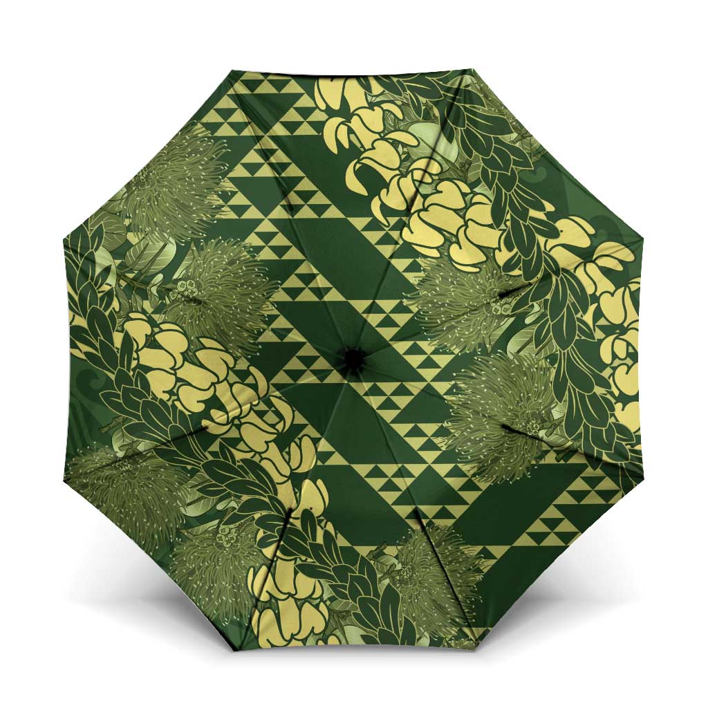Green Aloha Hawaii Umbrella Hawaiian Kakau Ohia Lehua Lei - Polynesian Pride
