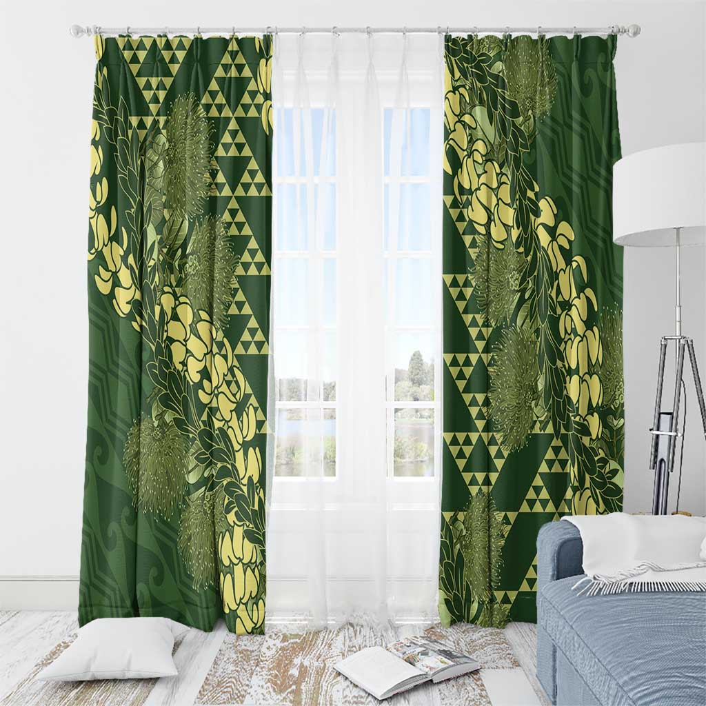 Green Aloha Hawaii Window Curtain Hawaiian Kakau Ohia Lehua Lei - Polynesian Pride
