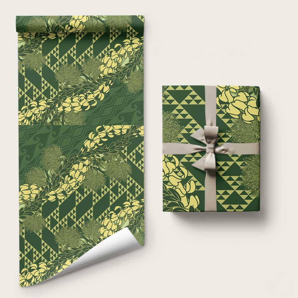 Green Aloha Hawaii Wrapping Paper Hawaiian Kakau Ohia Lehua Lei LT14 58" × 23" Green - Polynesian Pride
