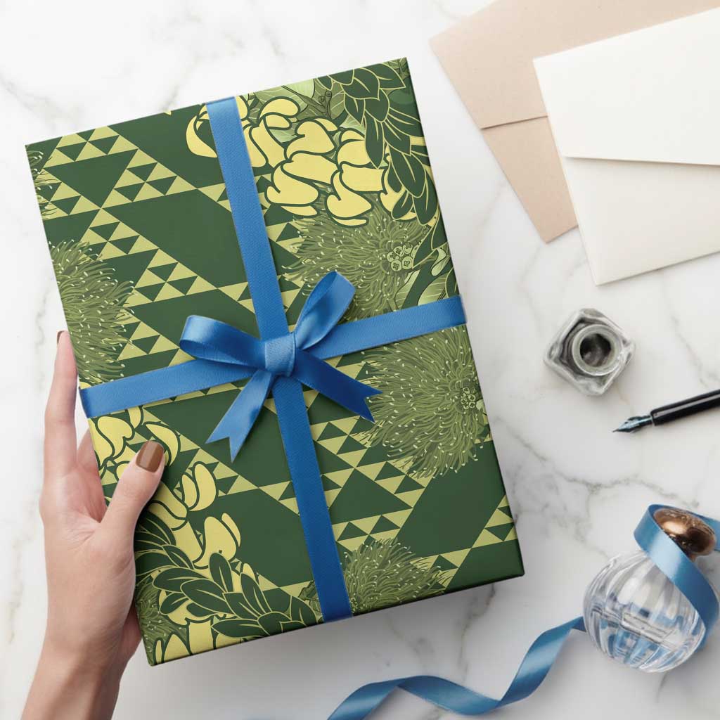 Green Aloha Hawaii Wrapping Paper Hawaiian Kakau Ohia Lehua Lei LT14 - Polynesian Pride