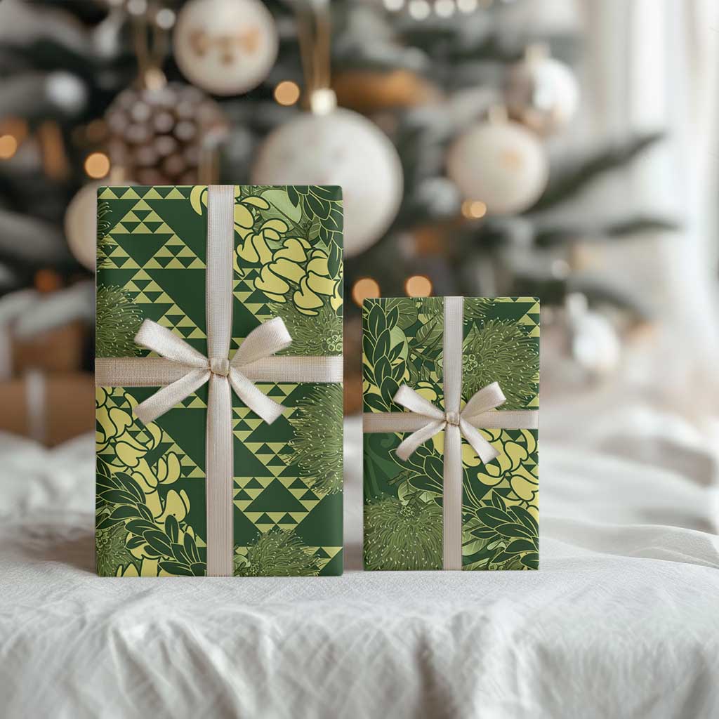 Green Aloha Hawaii Wrapping Paper Hawaiian Kakau Ohia Lehua Lei LT14 - Polynesian Pride