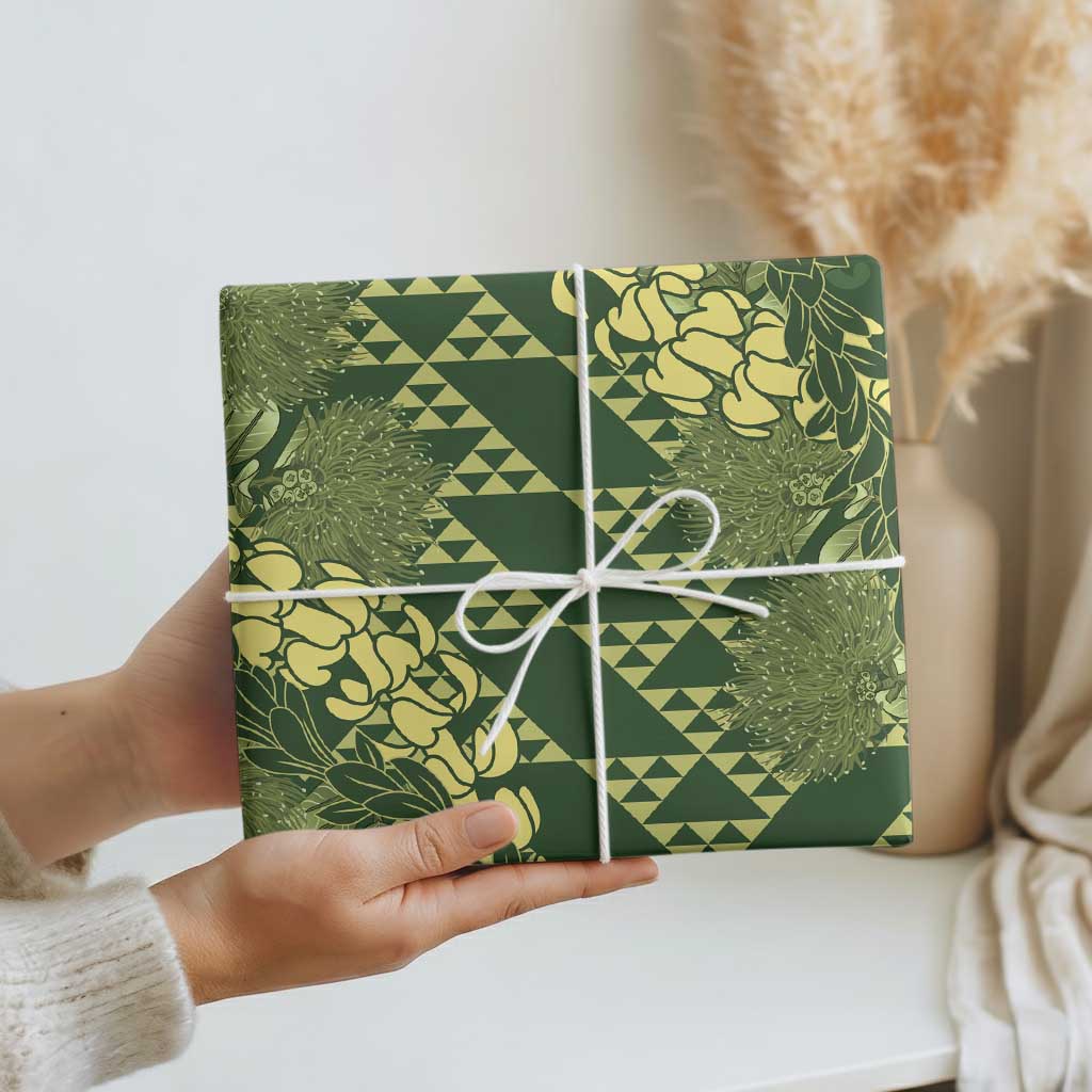 Green Aloha Hawaii Wrapping Paper Hawaiian Kakau Ohia Lehua Lei LT14 - Polynesian Pride