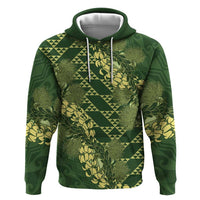 Green Aloha Hawaii Zip Hoodie Hawaiian Kakau Ohia Lehua Lei - Polynesian Pride