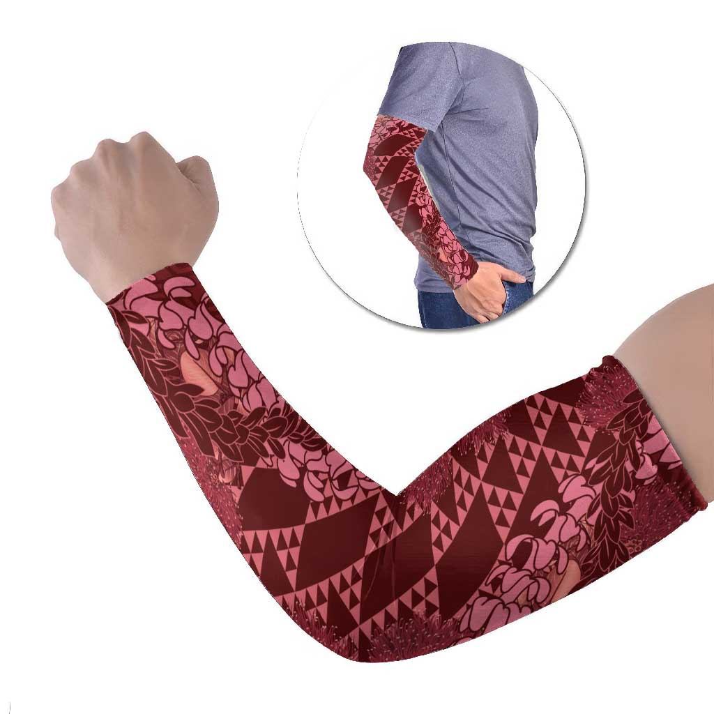 Maroon Aloha Hawaii Arm Sleeves Hawaiian Kakau Ohia Lehua Lei - Polynesian Pride