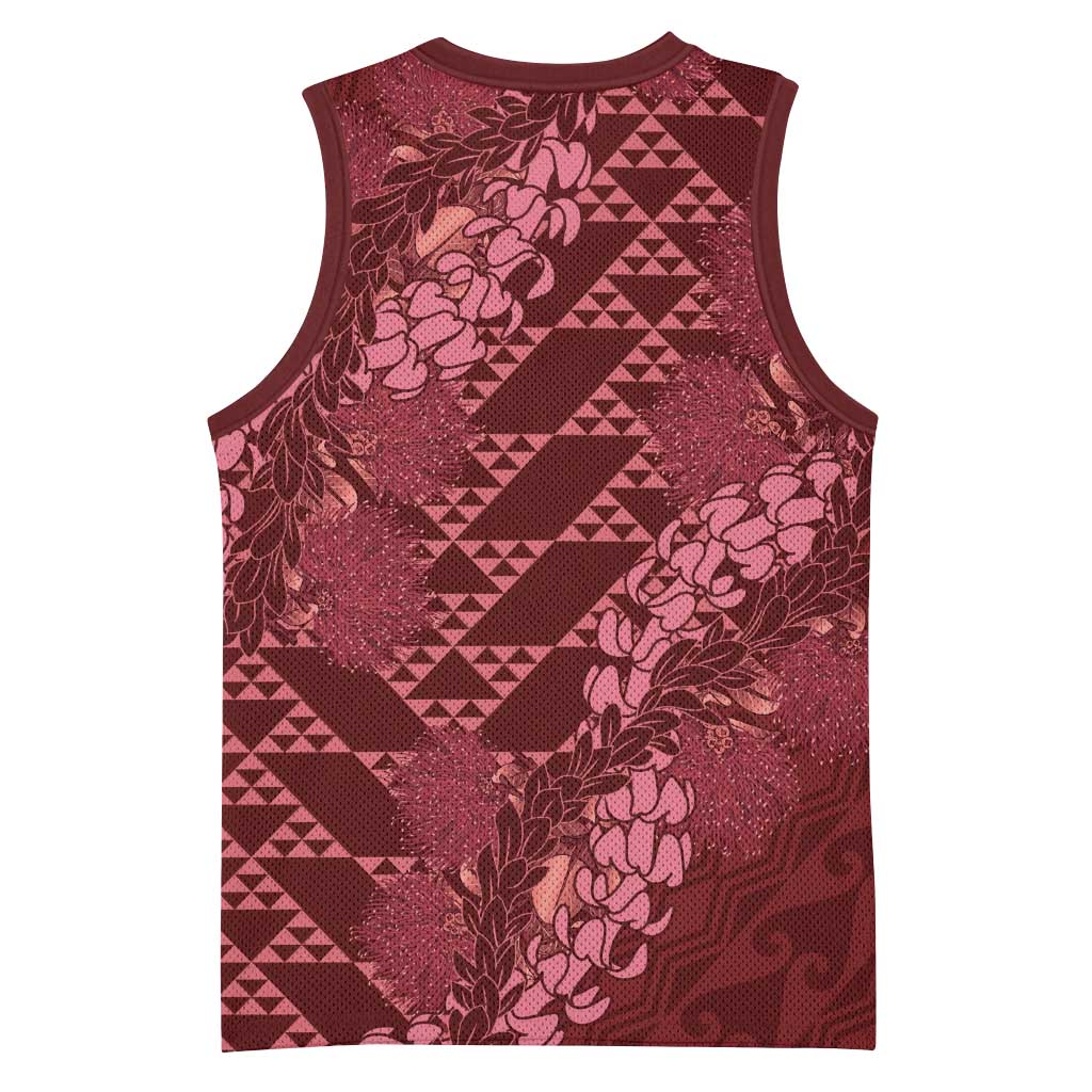 Maroon Aloha Hawaii Basketball Jersey Hawaiian Kakau Ohia Lehua Lei - Polynesian Pride