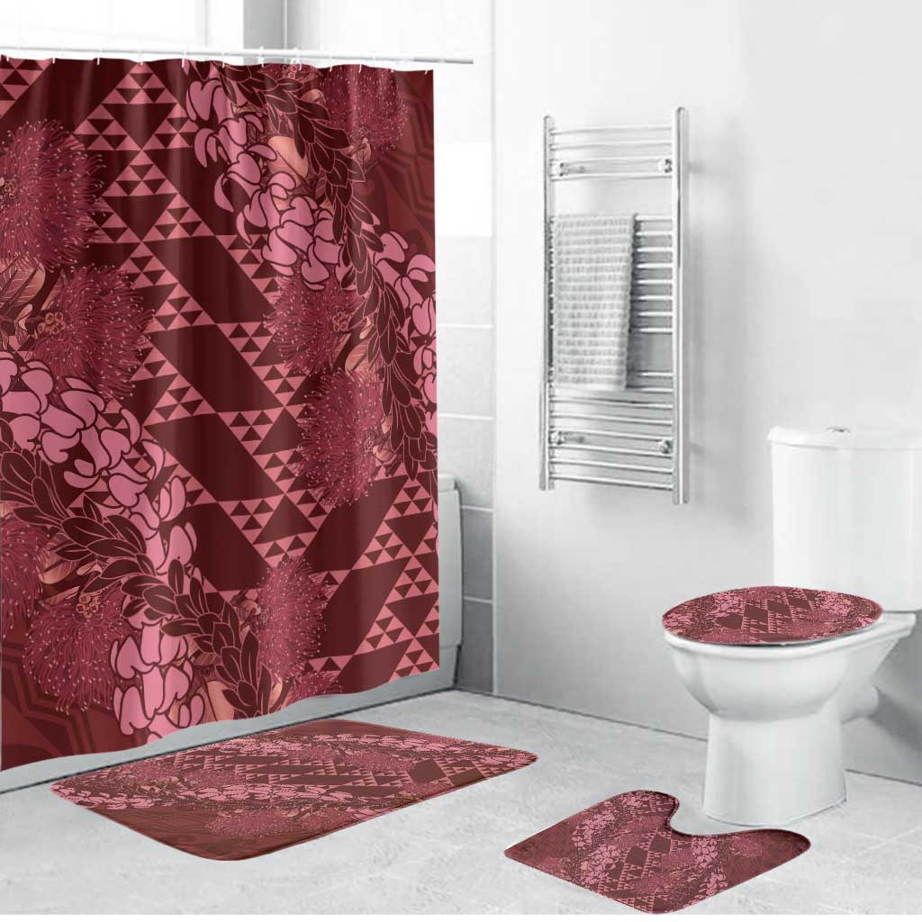 Maroon Aloha Hawaii Bathroom Set Hawaiian Kakau Ohia Lehua Lei - Polynesian Pride