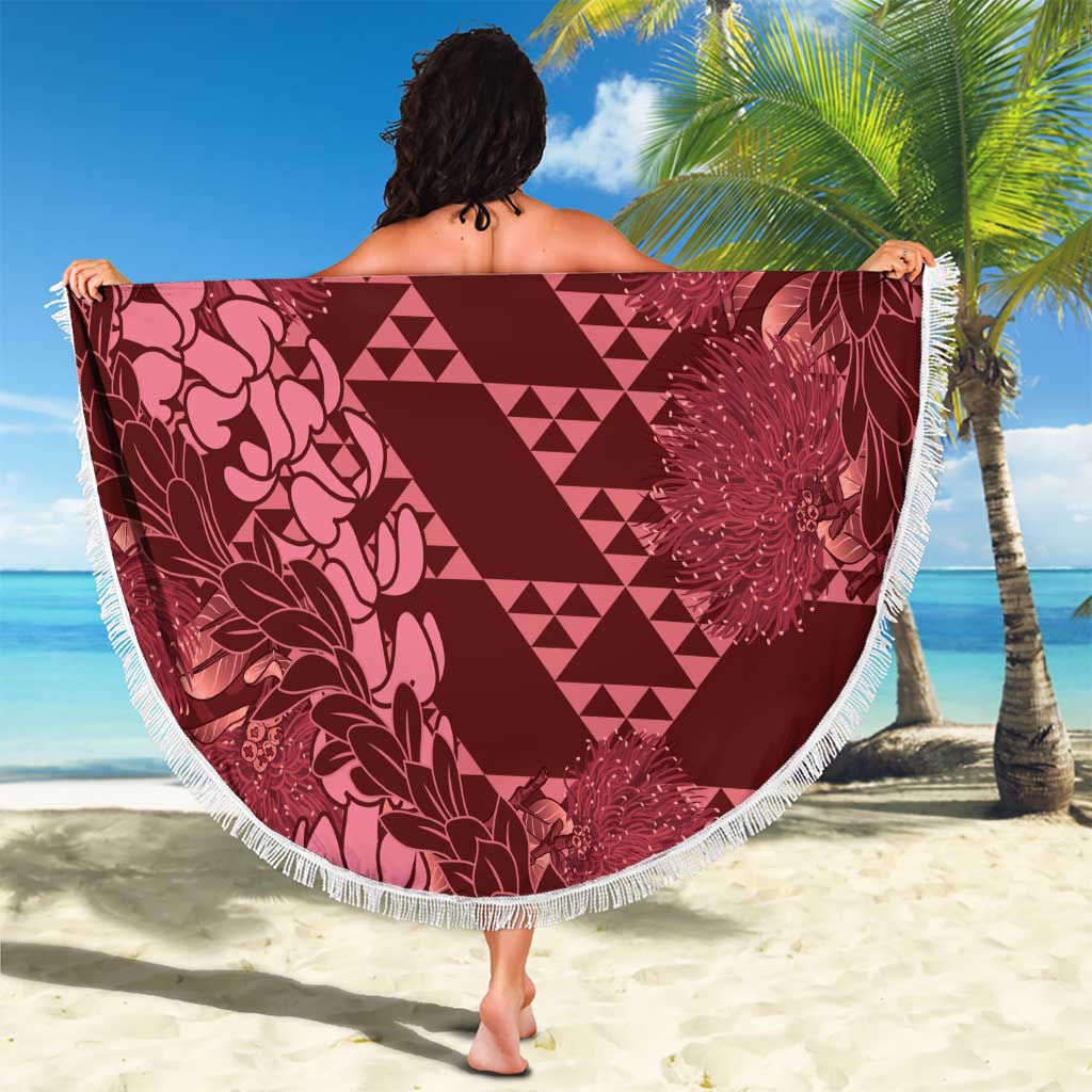 Maroon Aloha Hawaii Beach Blanket Hawaiian Kakau Ohia Lehua Lei - Polynesian Pride