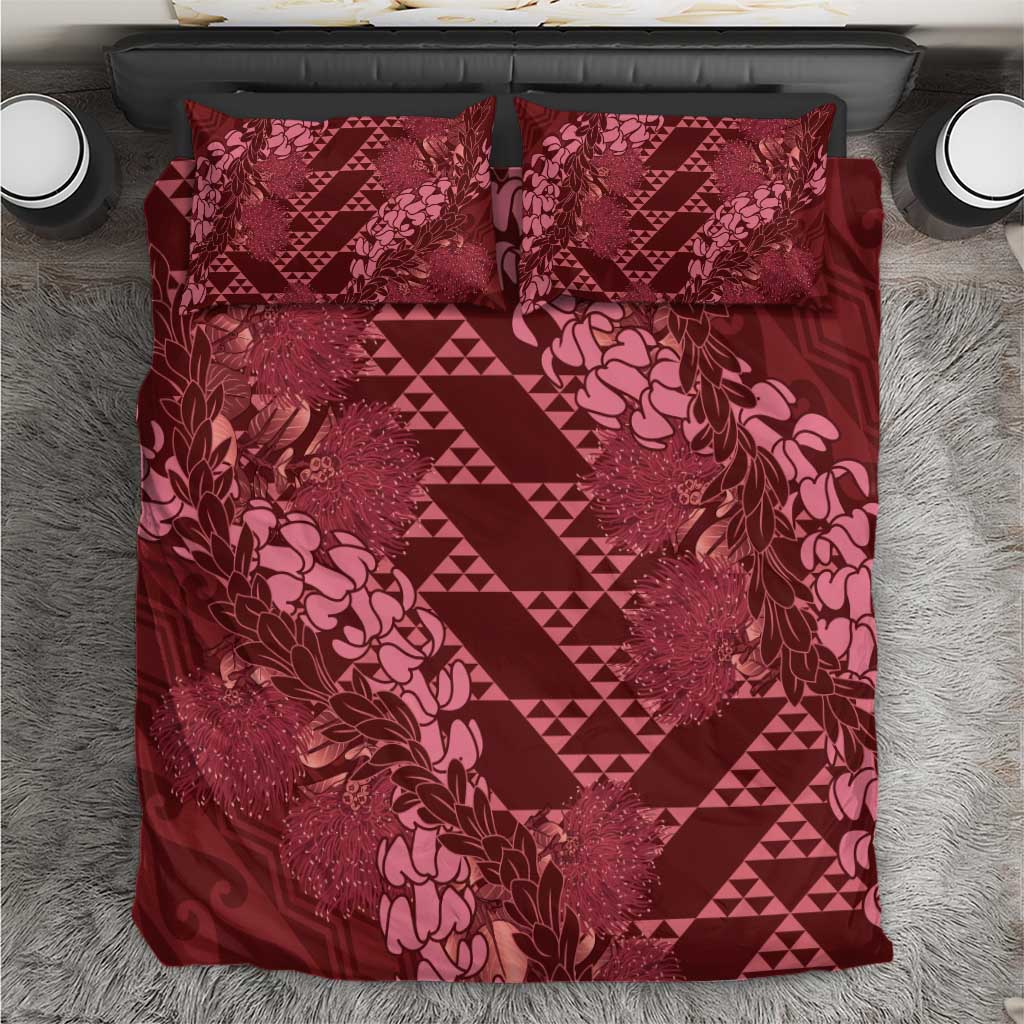 Maroon Aloha Hawaii Bedding Set Hawaiian Kakau Ohia Lehua Lei - Polynesian Pride