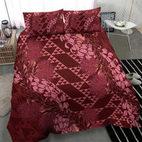 Maroon Aloha Hawaii Bedding Set Hawaiian Kakau Ohia Lehua Lei - Polynesian Pride