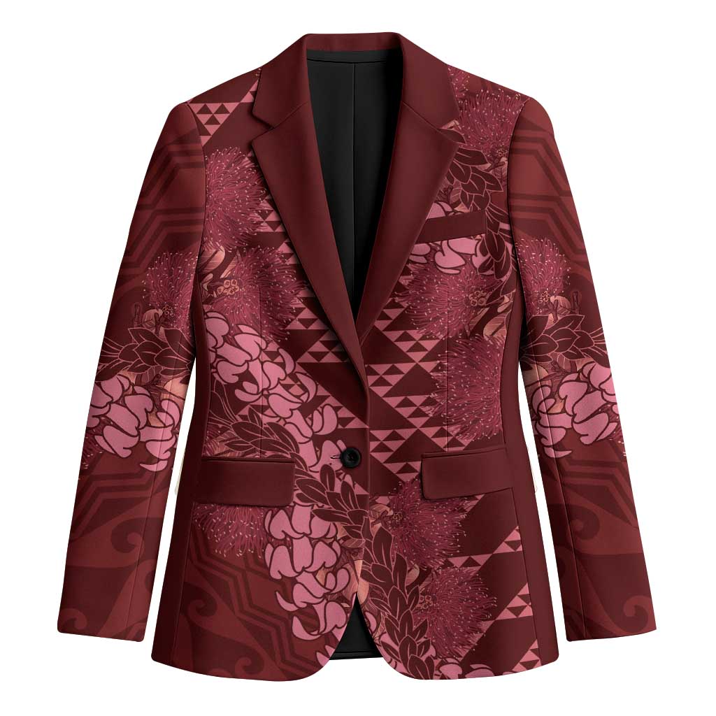 Maroon Aloha Hawaii Blazer Hawaiian Kakau Ohia Lehua Lei - Polynesian Pride