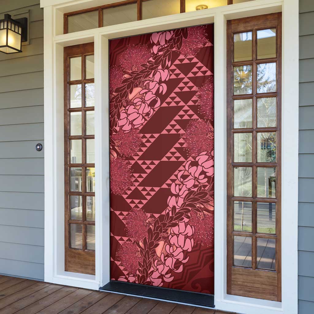 Maroon Aloha Hawaii Door Cover Hawaiian Kakau Ohia Lehua Lei - Polynesian Pride