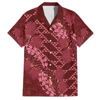 Maroon Aloha Hawaii Family Matching Off Shoulder Maxi Dress and Hawaiian Shirt Hawaiian Kakau Ohia Lehua Lei - Polynesian Pride