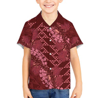Maroon Aloha Hawaii Family Matching Off Shoulder Maxi Dress and Hawaiian Shirt Hawaiian Kakau Ohia Lehua Lei - Polynesian Pride