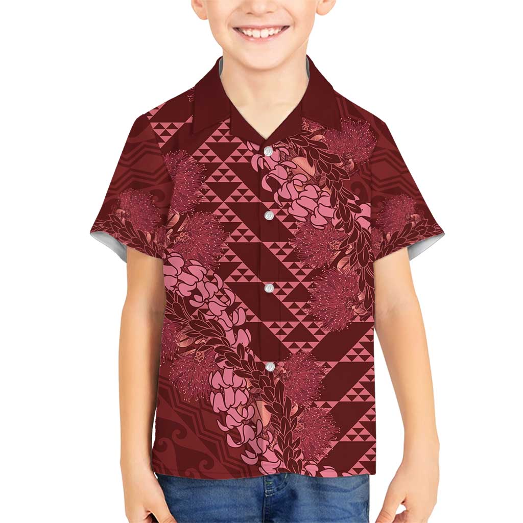 Maroon Aloha Hawaii Family Matching Puletasi and Hawaiian Shirt Hawaiian Kakau Ohia Lehua Lei - Polynesian Pride
