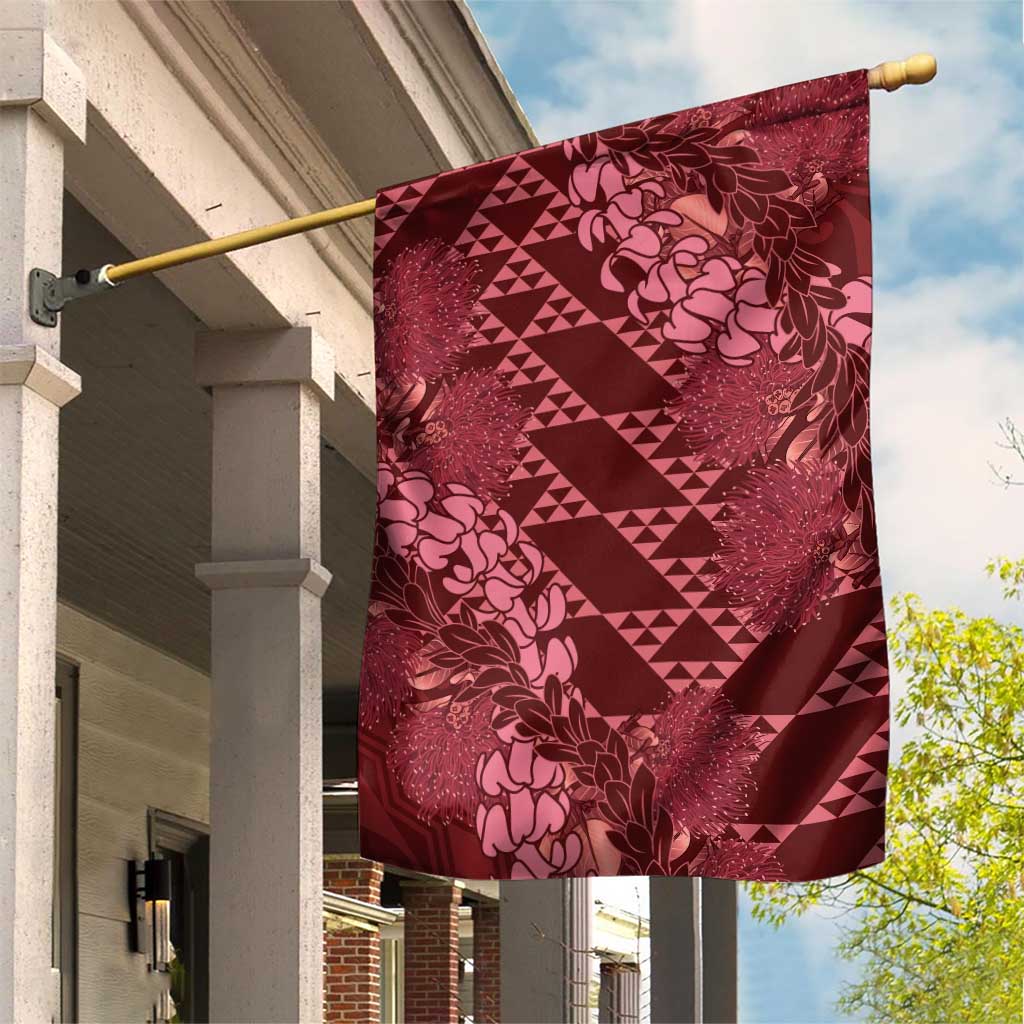 Maroon Aloha Hawaii Garden Flag Hawaiian Kakau Ohia Lehua Lei - Polynesian Pride