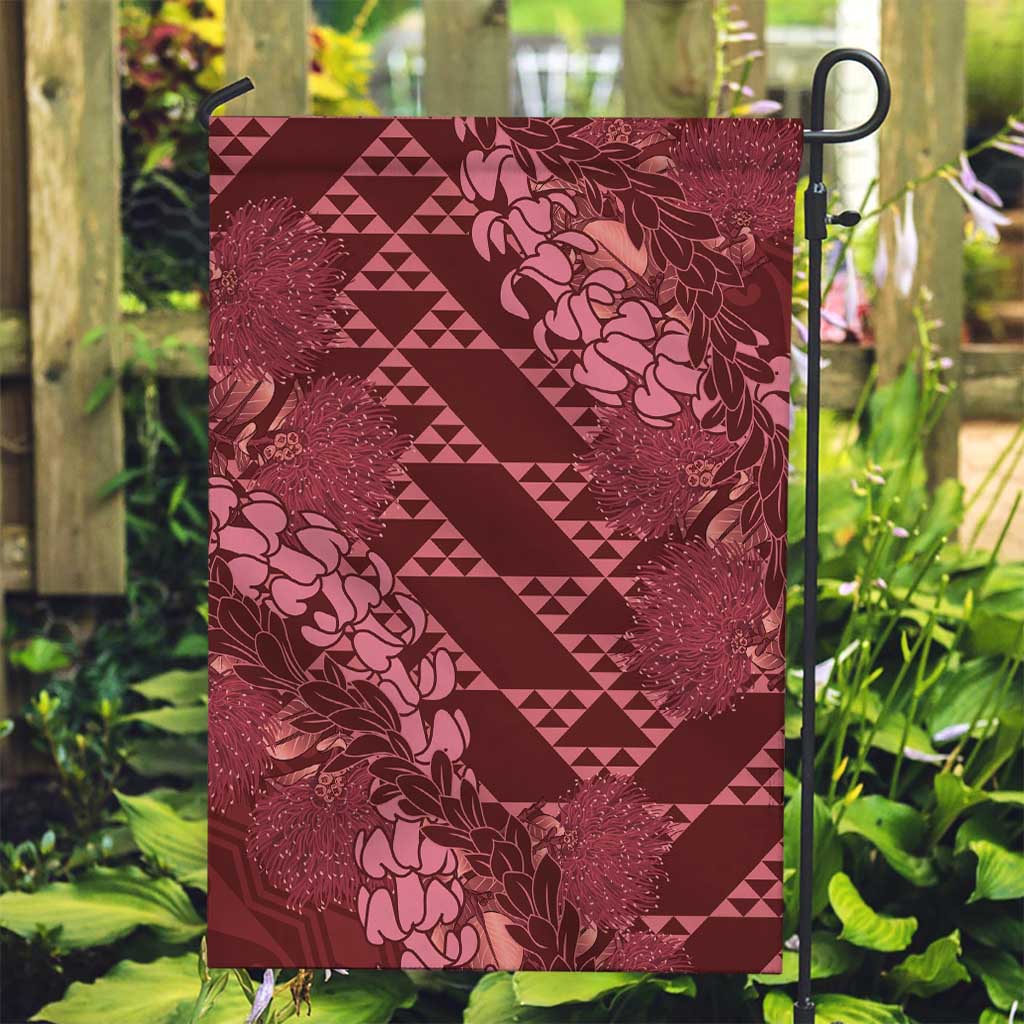 Maroon Aloha Hawaii Garden Flag Hawaiian Kakau Ohia Lehua Lei - Polynesian Pride