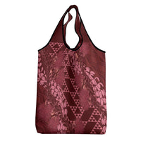Maroon Aloha Hawaii Grocery Bag Hawaiian Kakau Ohia Lehua Lei - Polynesian Pride