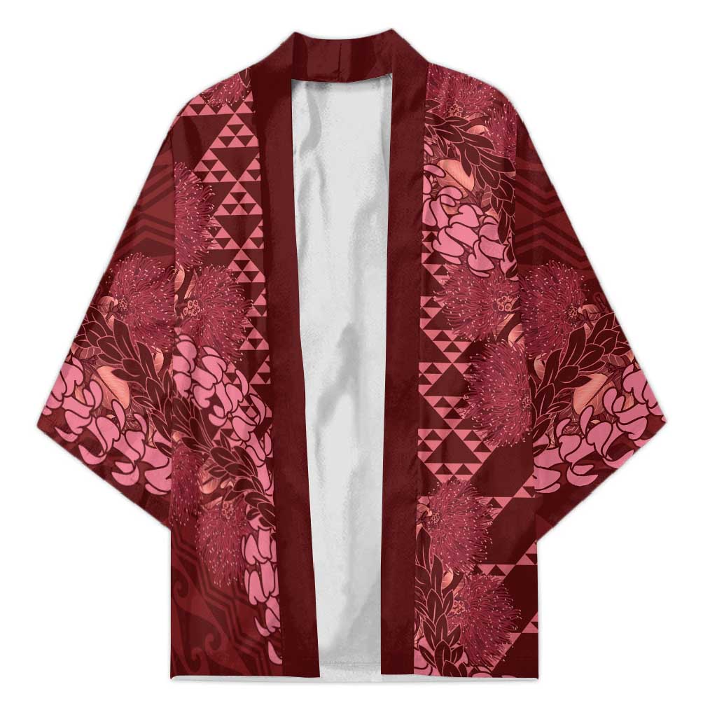 Maroon Aloha Hawaii Kimono Hawaiian Kakau Ohia Lehua Lei - Polynesian Pride