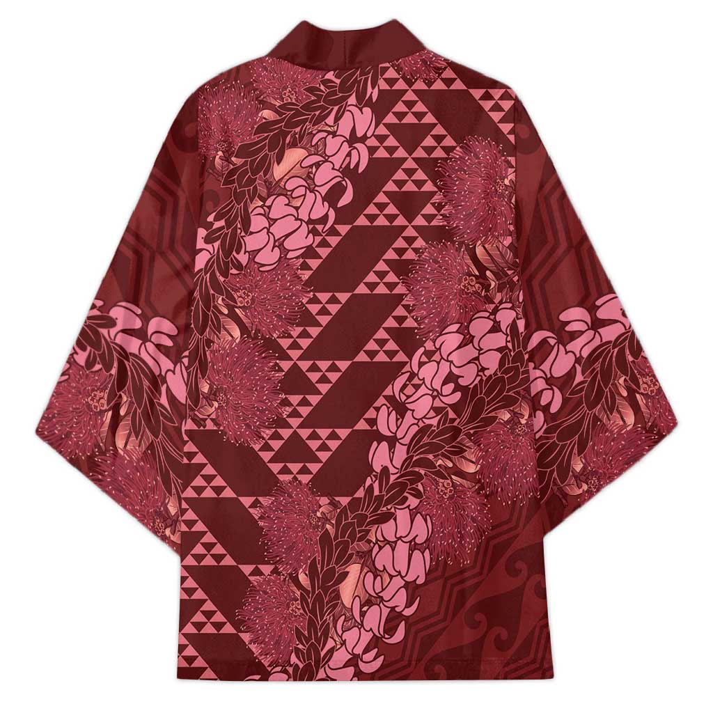 Maroon Aloha Hawaii Kimono Hawaiian Kakau Ohia Lehua Lei - Polynesian Pride