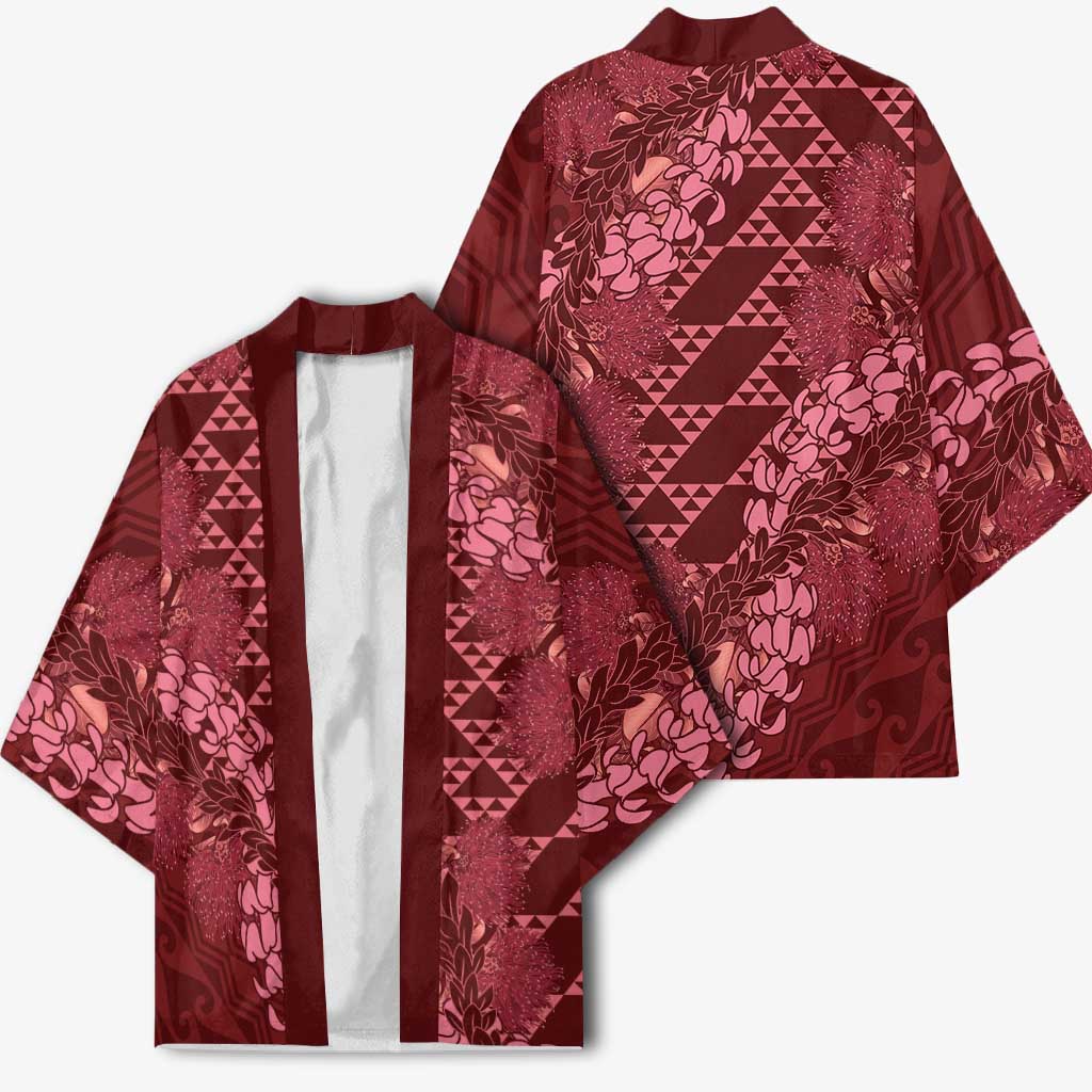Maroon Aloha Hawaii Kimono Hawaiian Kakau Ohia Lehua Lei - Polynesian Pride