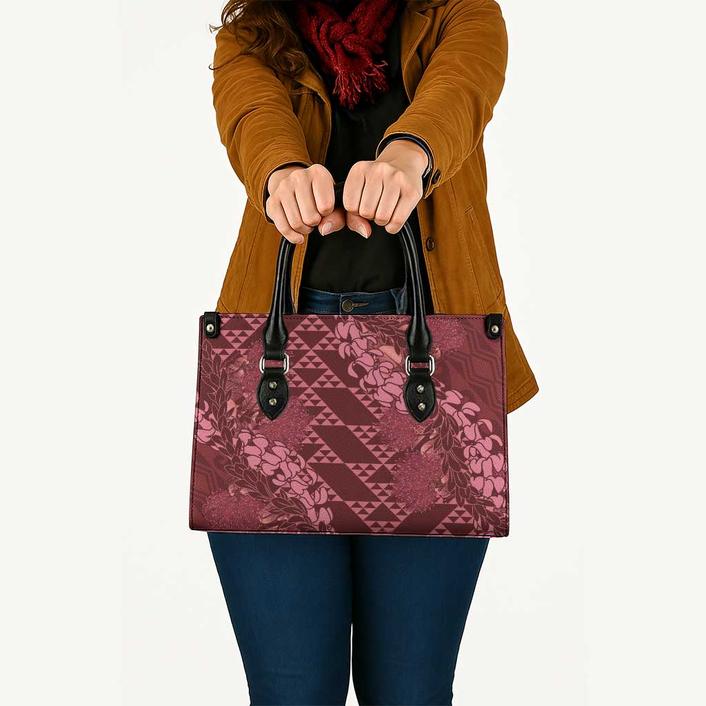 Maroon Aloha Hawaii Leather Bag Hawaiian Kakau Ohia Lehua Lei - Polynesian Pride