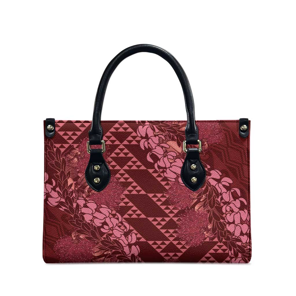 Maroon Aloha Hawaii Leather Bag Hawaiian Kakau Ohia Lehua Lei - Polynesian Pride