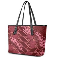 Maroon Aloha Hawaii Leather Tote Bag Hawaiian Kakau Ohia Lehua Lei - Polynesian Pride
