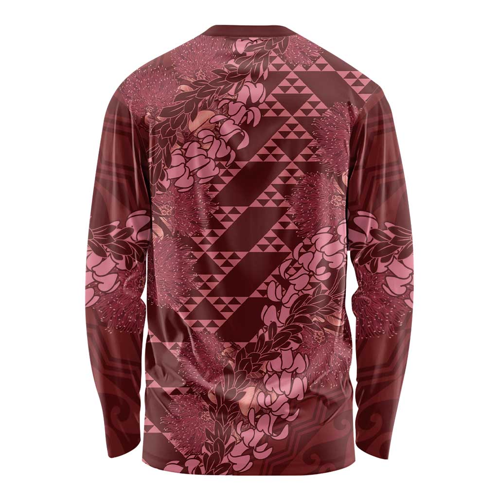 Maroon Aloha Hawaii Long Sleeve Shirt Hawaiian Kakau Ohia Lehua Lei - Polynesian Pride