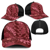 Maroon Aloha Hawaii Mesh Trucker Cap Hawaiian Kakau Ohia Lehua Lei - Polynesian Pride