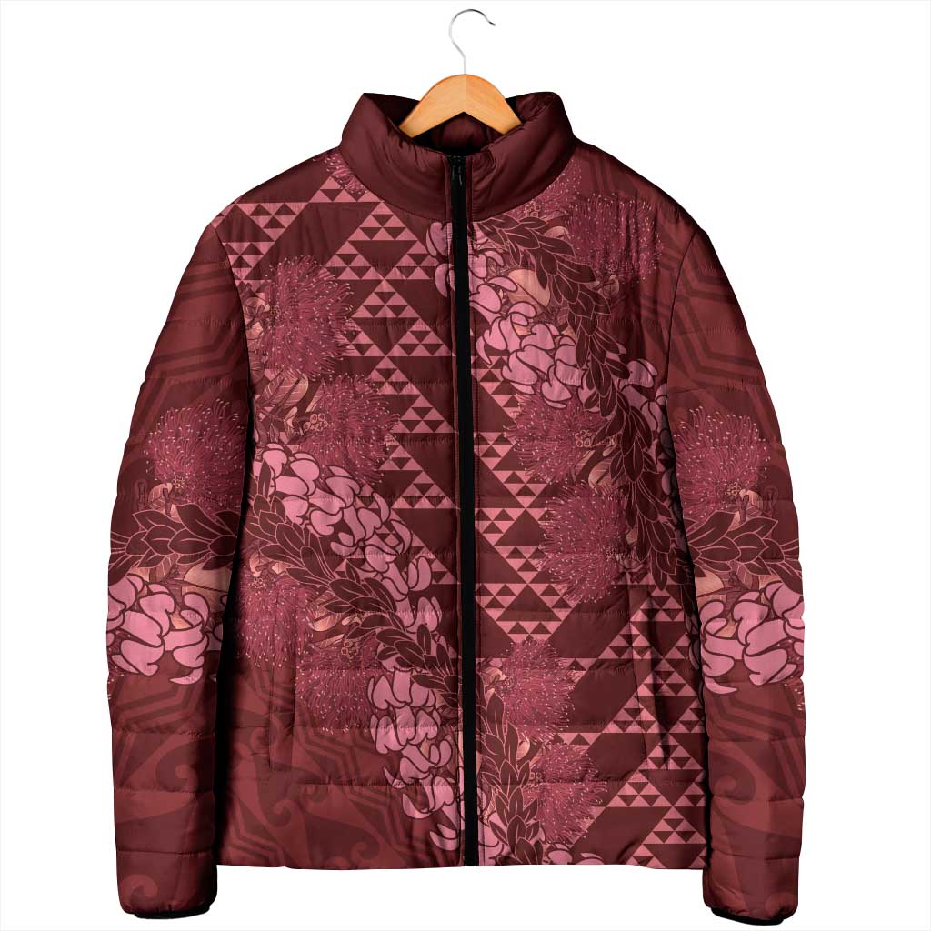 Maroon Aloha Hawaii Padded Jacket Hawaiian Kakau Ohia Lehua Lei - Polynesian Pride