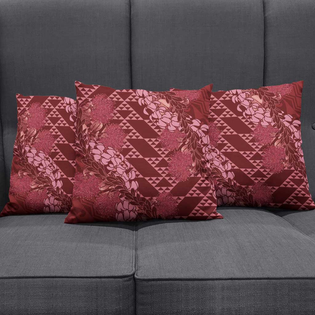 Maroon Aloha Hawaii Pillow Cover Hawaiian Kakau Ohia Lehua Lei - Polynesian Pride