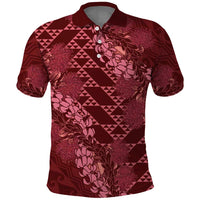 Maroon Aloha Hawaii Polo Shirt Hawaiian Kakau Ohia Lehua Lei - Polynesian Pride